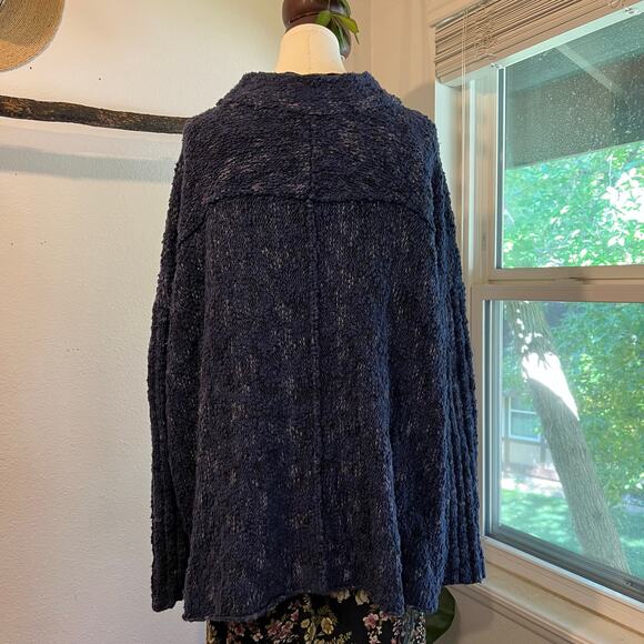 Free People Blue Chunky Knit Nightingale Oversized Pullover Sweater Size Large - Picture 5 of 13